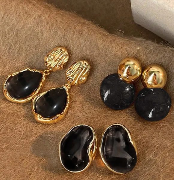 3 Pares de Brincos Elegantes Vintage com Resina Cor de Âmbar, Versáteis para Uso Diário, Festas e Ocasiões Formais, Outono/Inverno 3