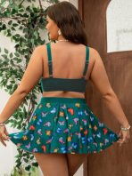 Swim Mod 2 peças/Conjunto Maiô Tankini Estampado de Borboleta com Bainha Plissada em Plus Size para Mulheres, Uso Casual de Férias e Diário - Imagem 4