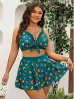 Swim Mod 2 peças/Conjunto Maiô Tankini Estampado de Borboleta com Bainha Plissada em Plus Size para Mulheres, Uso Casual de Férias e Diário - Imagem 3